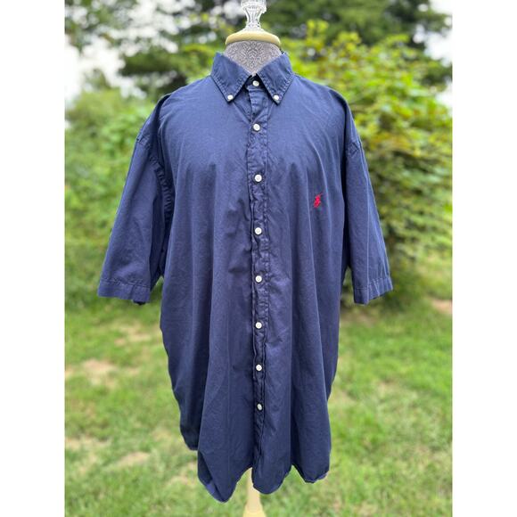 Ralph Lauren feather weight twill navy blue mens short sleeve shirt size XL Tall - Picture 1 of 5